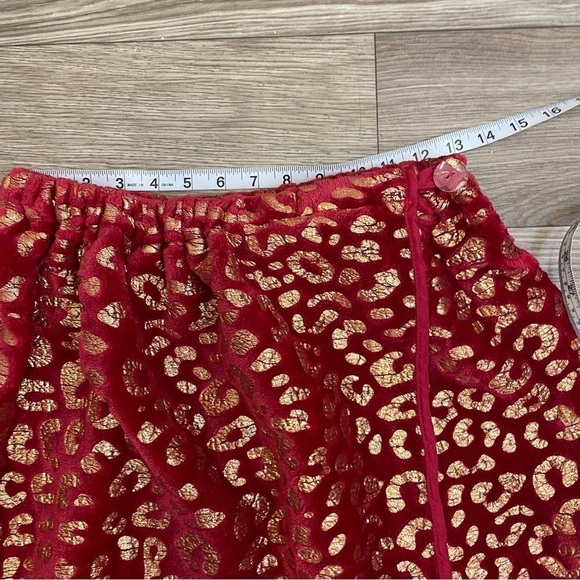 Bebe Vintage Red & Gold Foil Fuzzy Wrap Around Midi Skirt - Picture 8 of 10